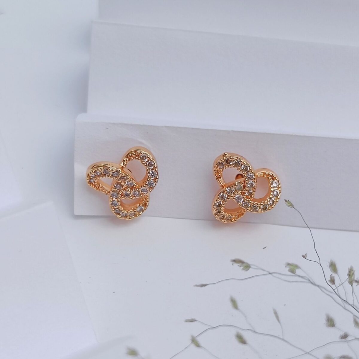 FHF Rose Gold Plated American Diamond Circular Layered Stud Earrings