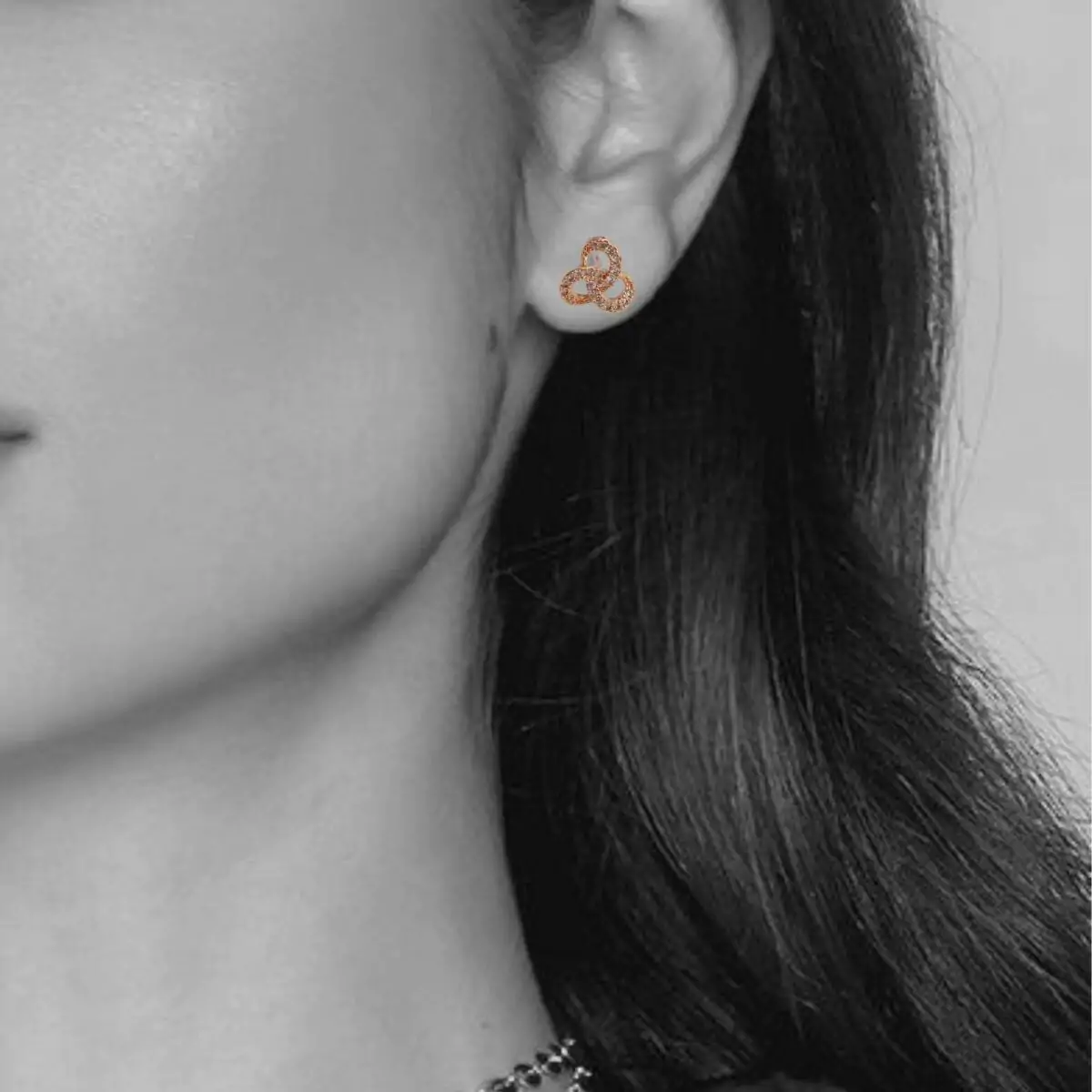 FHF Rose Gold Plated American Diamond Circular Layered Stud Earrings - Image 3