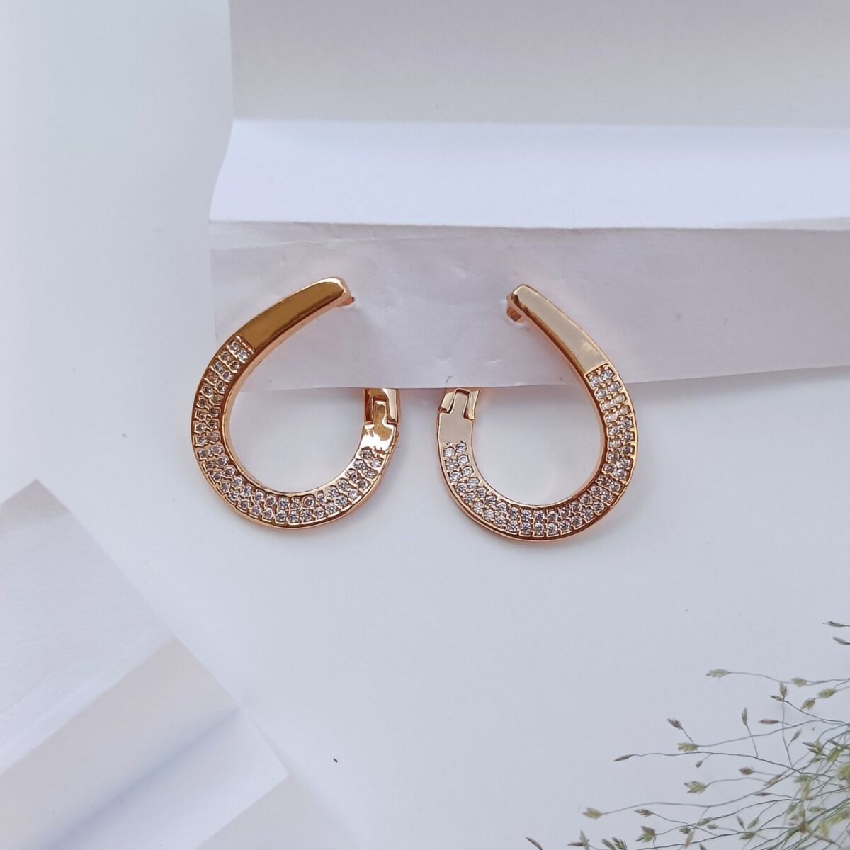 FHF Rose Gold Plated American Diamond Designer Stud Earrings