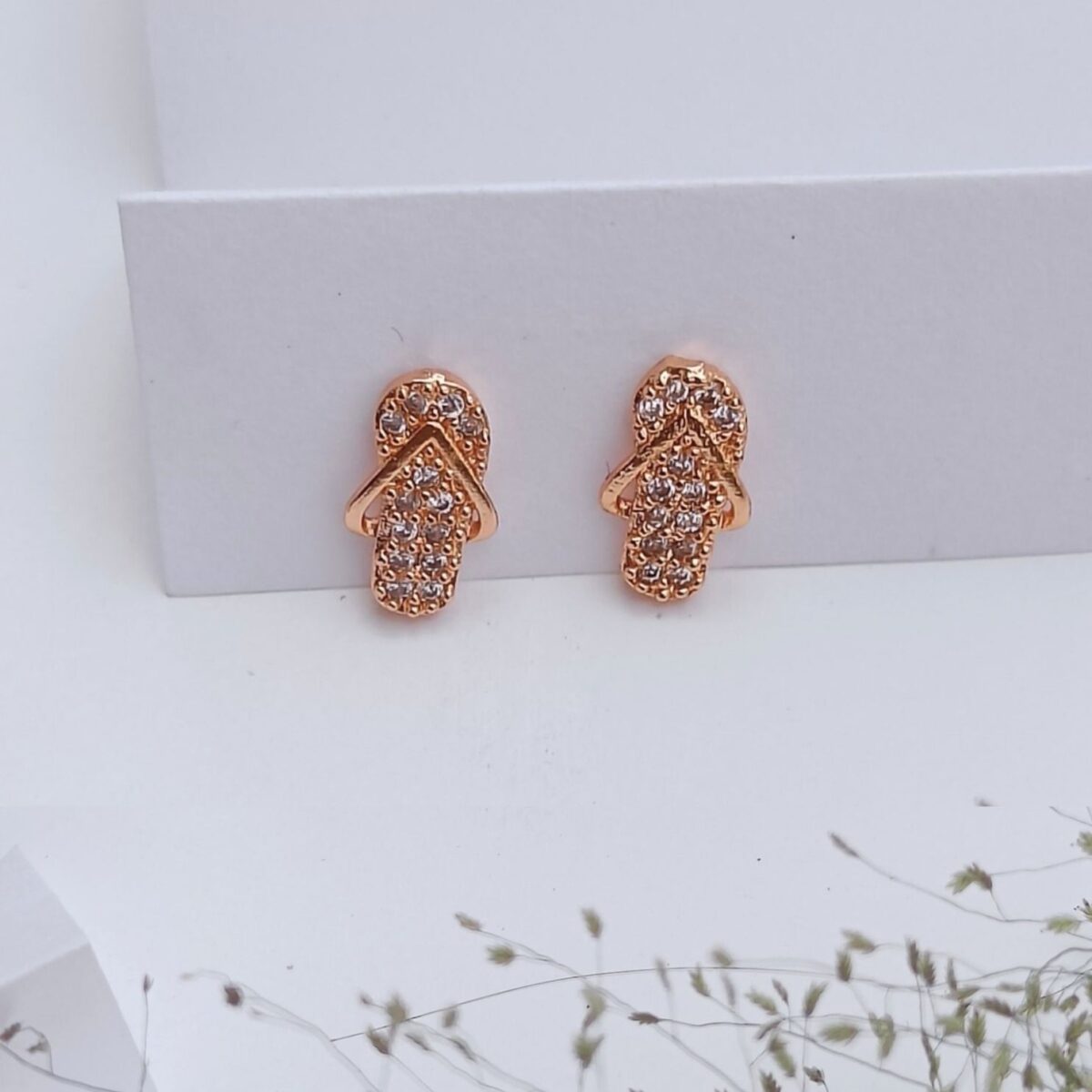 FHF Rose Gold Plated American Diamond Cute Slipper Stud Earrings