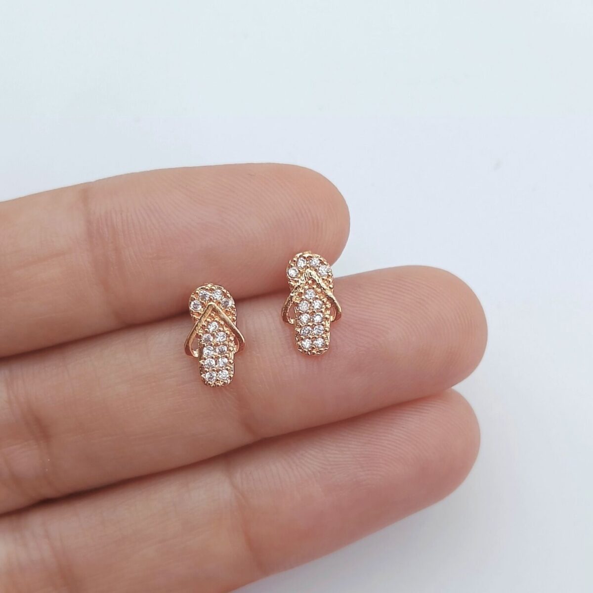 FHF Rose Gold Plated American Diamond Cute Slipper Stud Earrings - Image 2