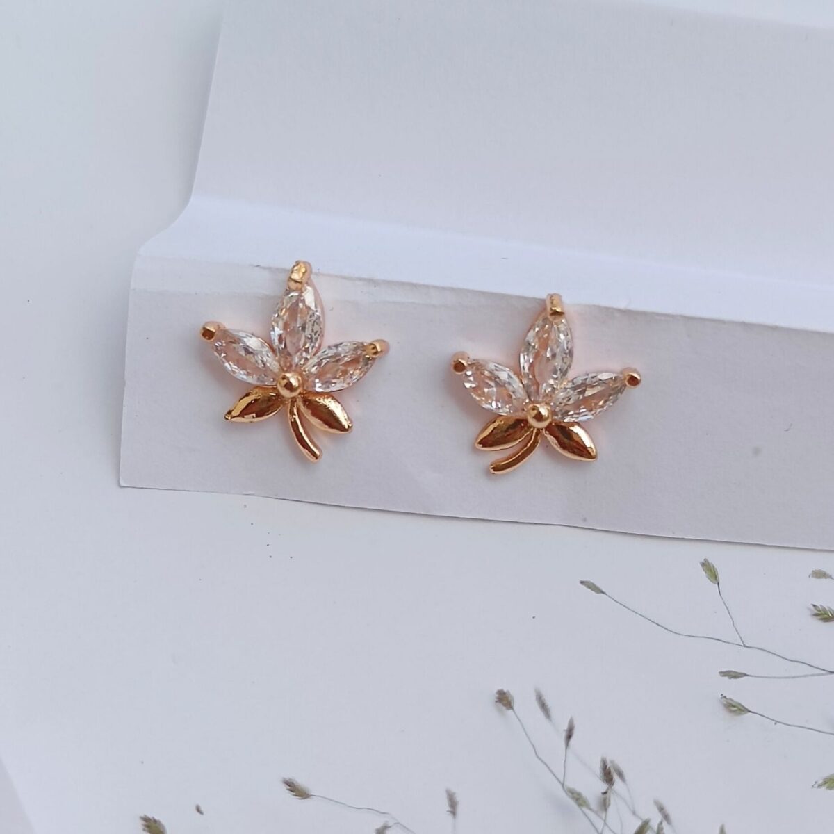 FHF Rose Gold Plated American Diamond Flower Stud Earrings