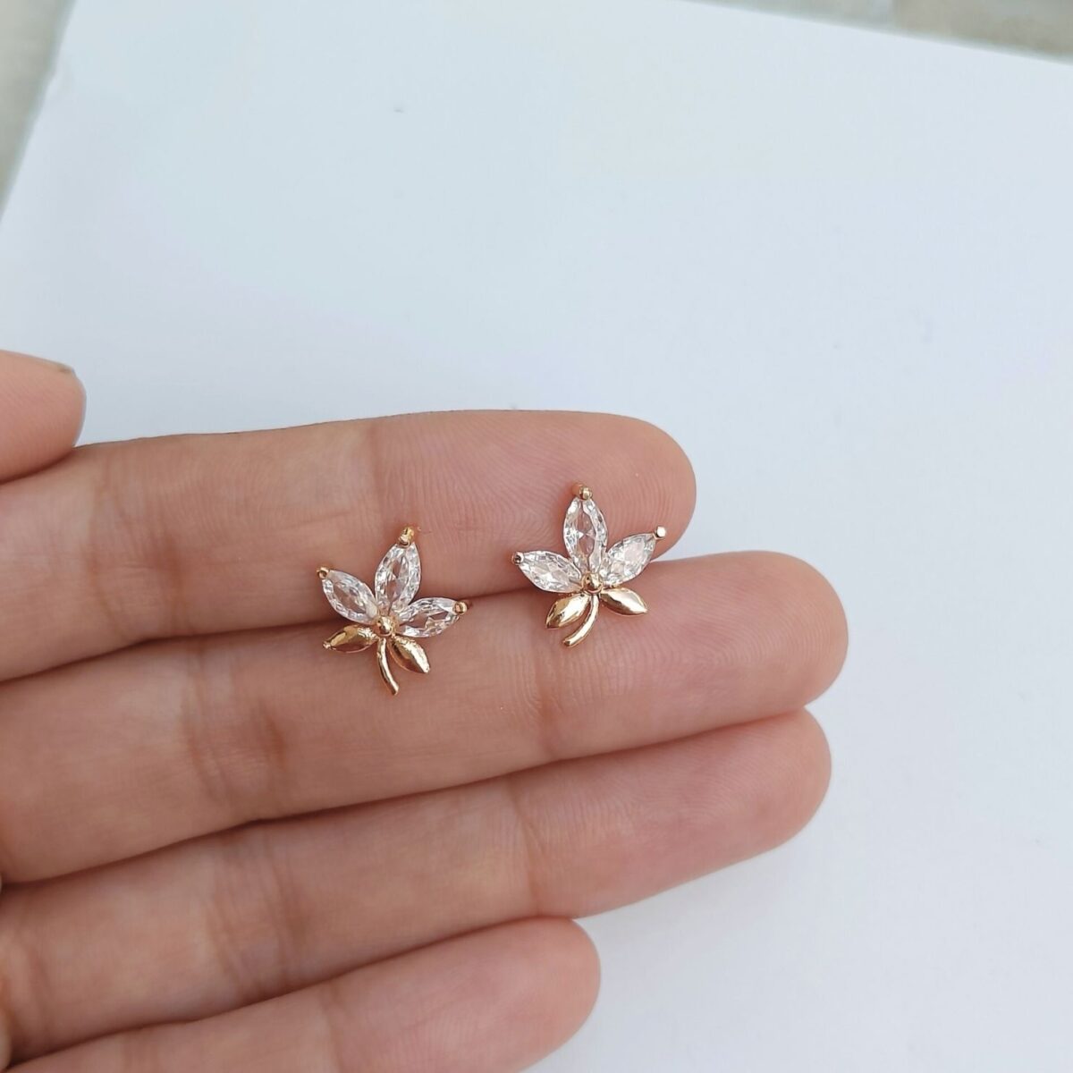 FHF Rose Gold Plated American Diamond Flower Stud Earrings - Image 2