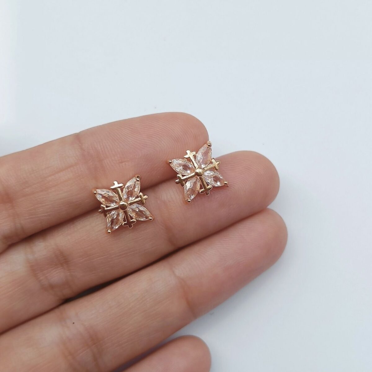 FHF Rose Gold Plated American Diamond Designer Stud Earrings - Image 2