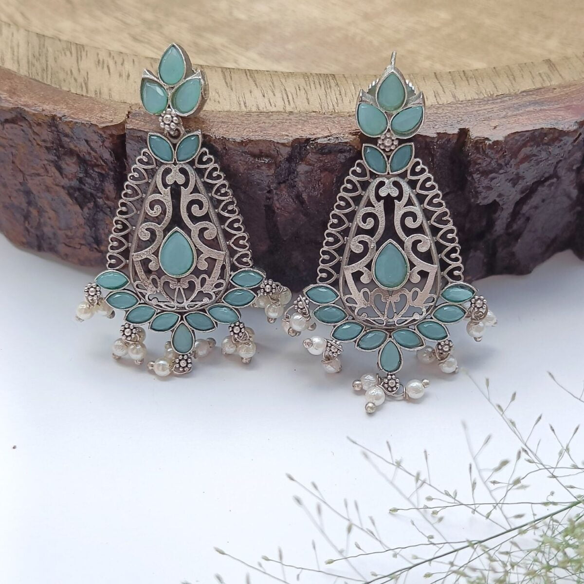 FHF Silver Plated Designer Traditional Earrings