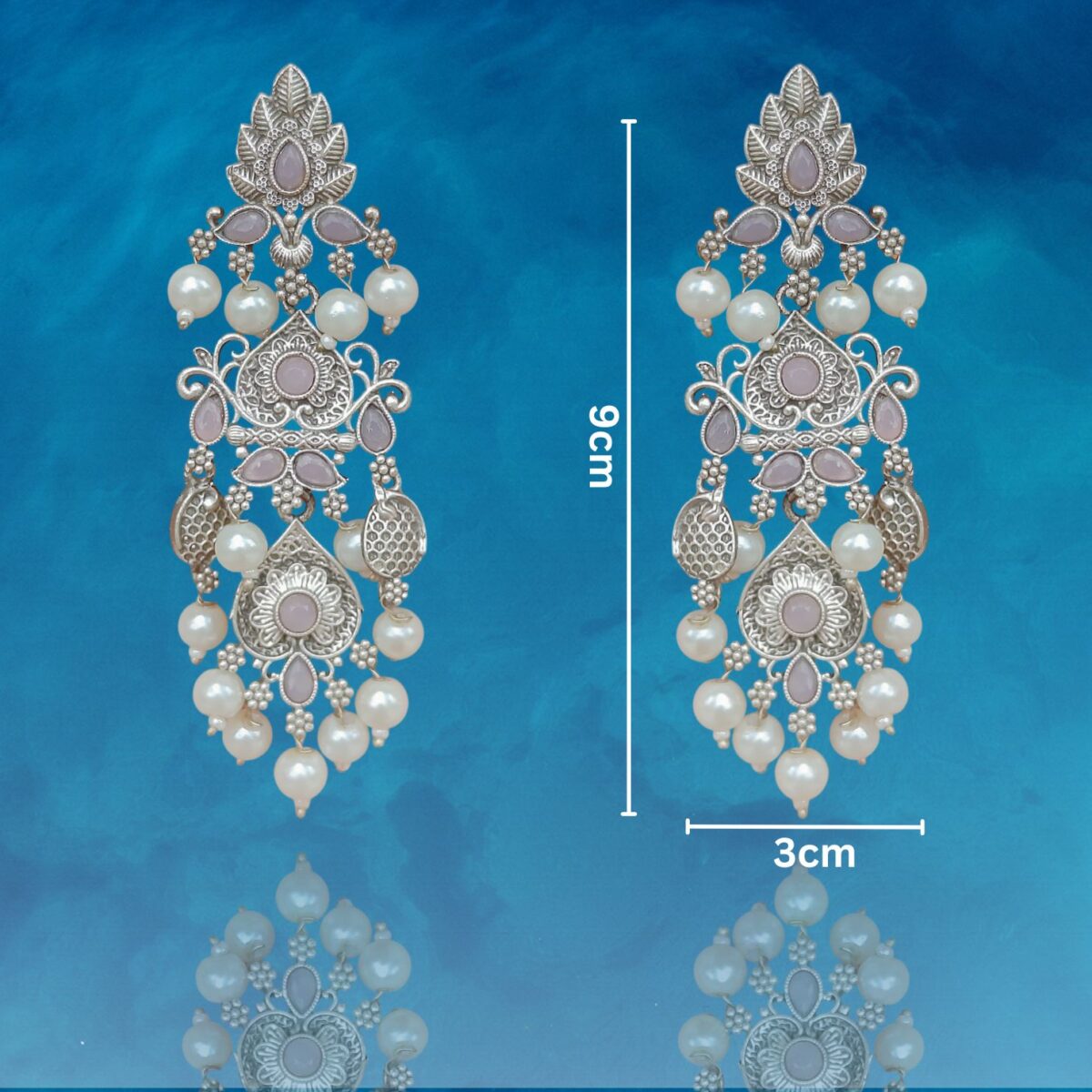 FHF Silver Plated Designer Long Traditional Earrings - Image 4