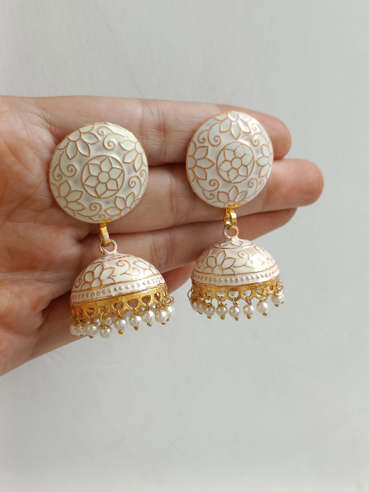 FHF Gold Plated Meenakari Jhumka Earrings - Image 2