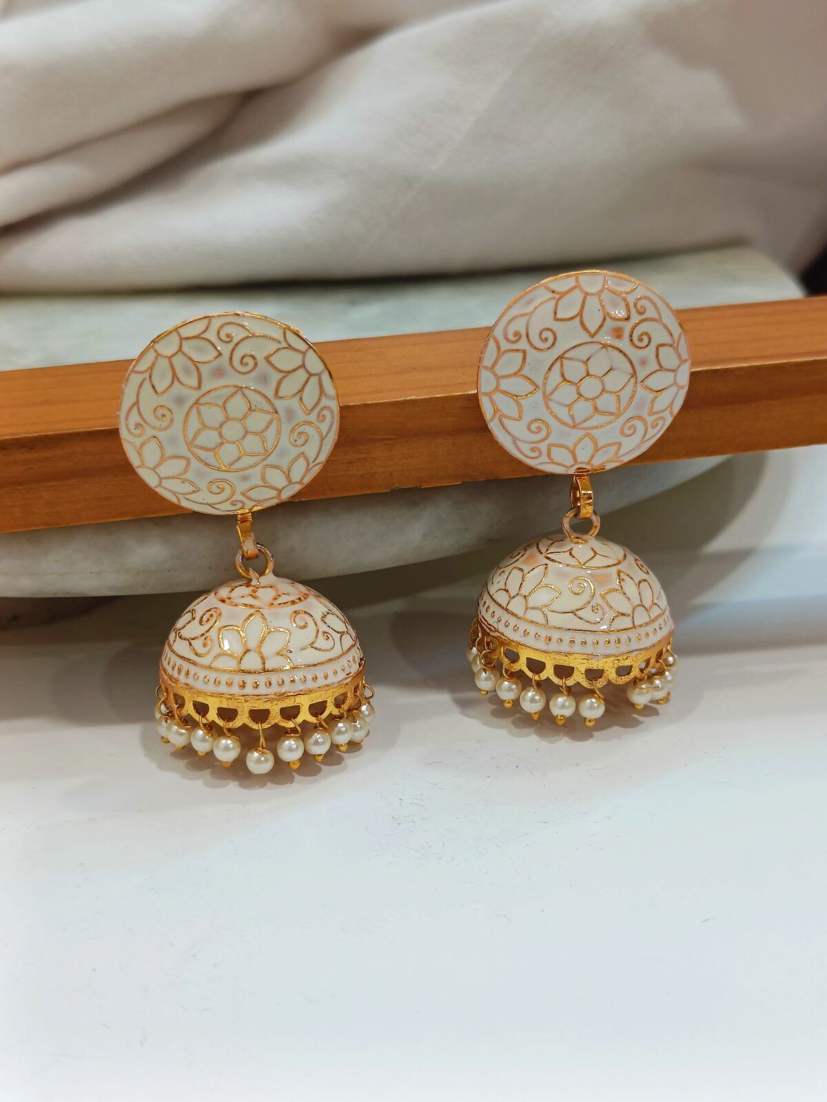 FHF Gold Plated Meenakari Jhumka Earrings