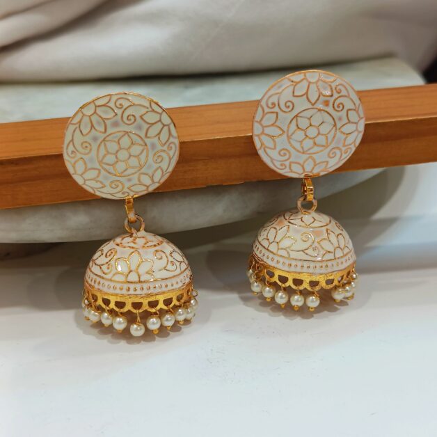FHF Gold Plated Meenakari Jhumka Earrings