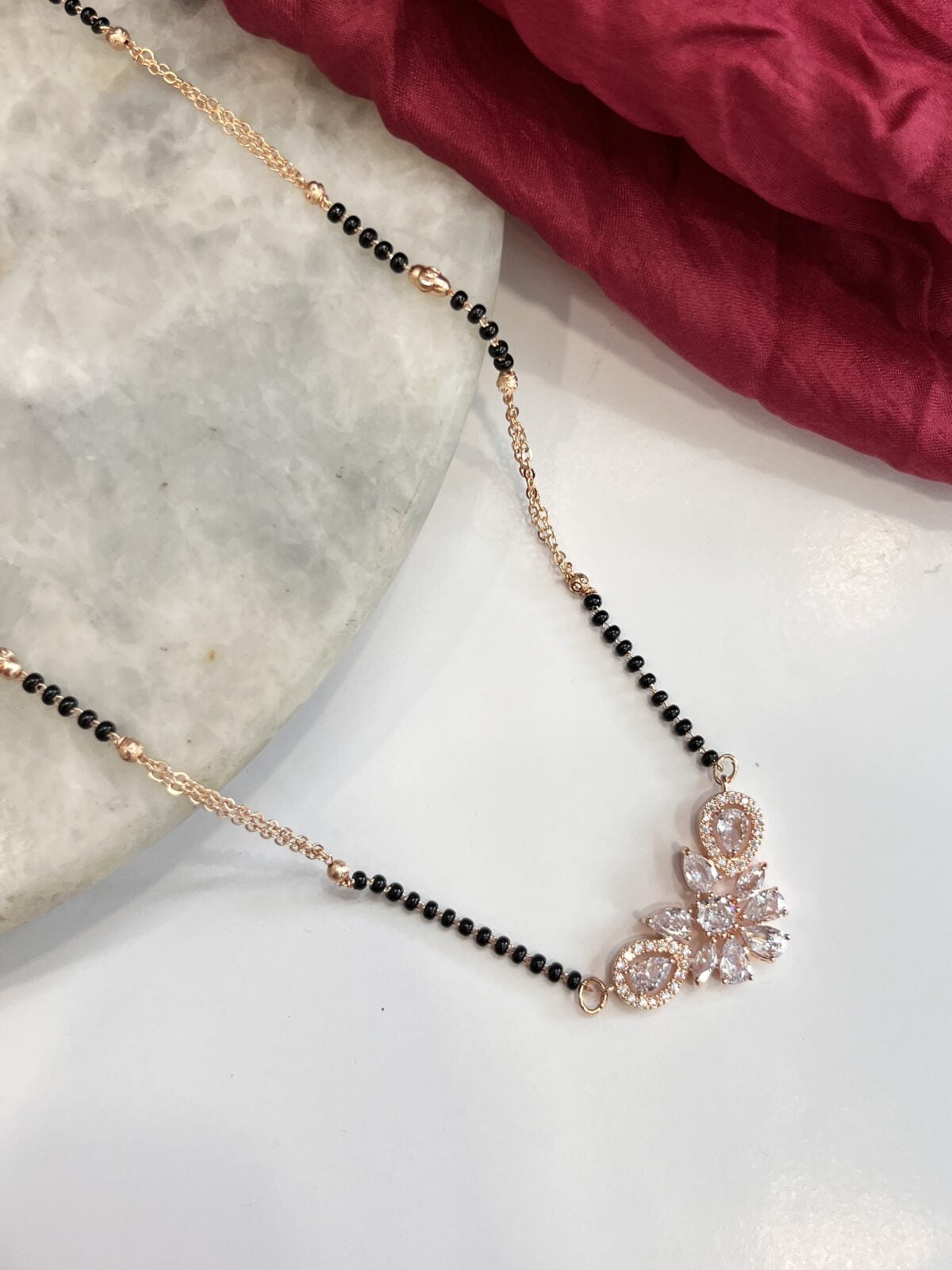 FHF Rose Gold Plated Designer Stone Studded Mangalsutra