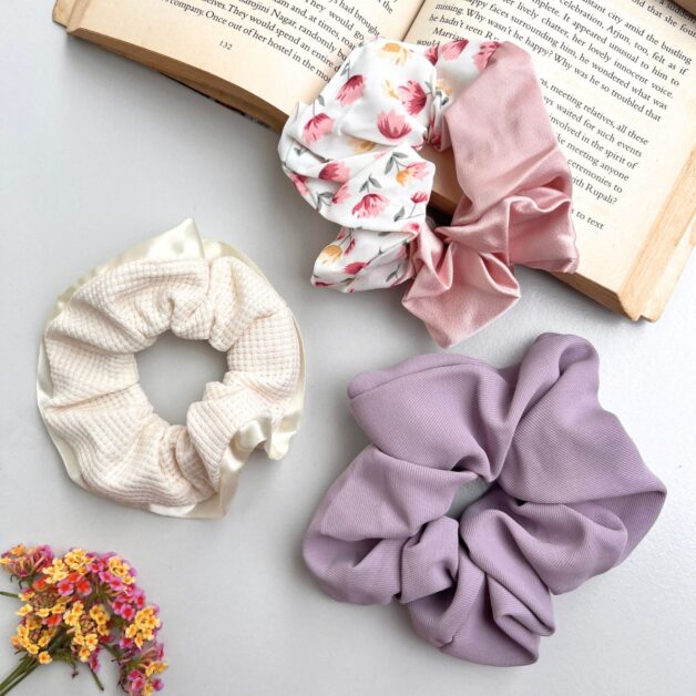 FHF 3 Piece Premium Quality Multi Color Hair Scrunchies-6