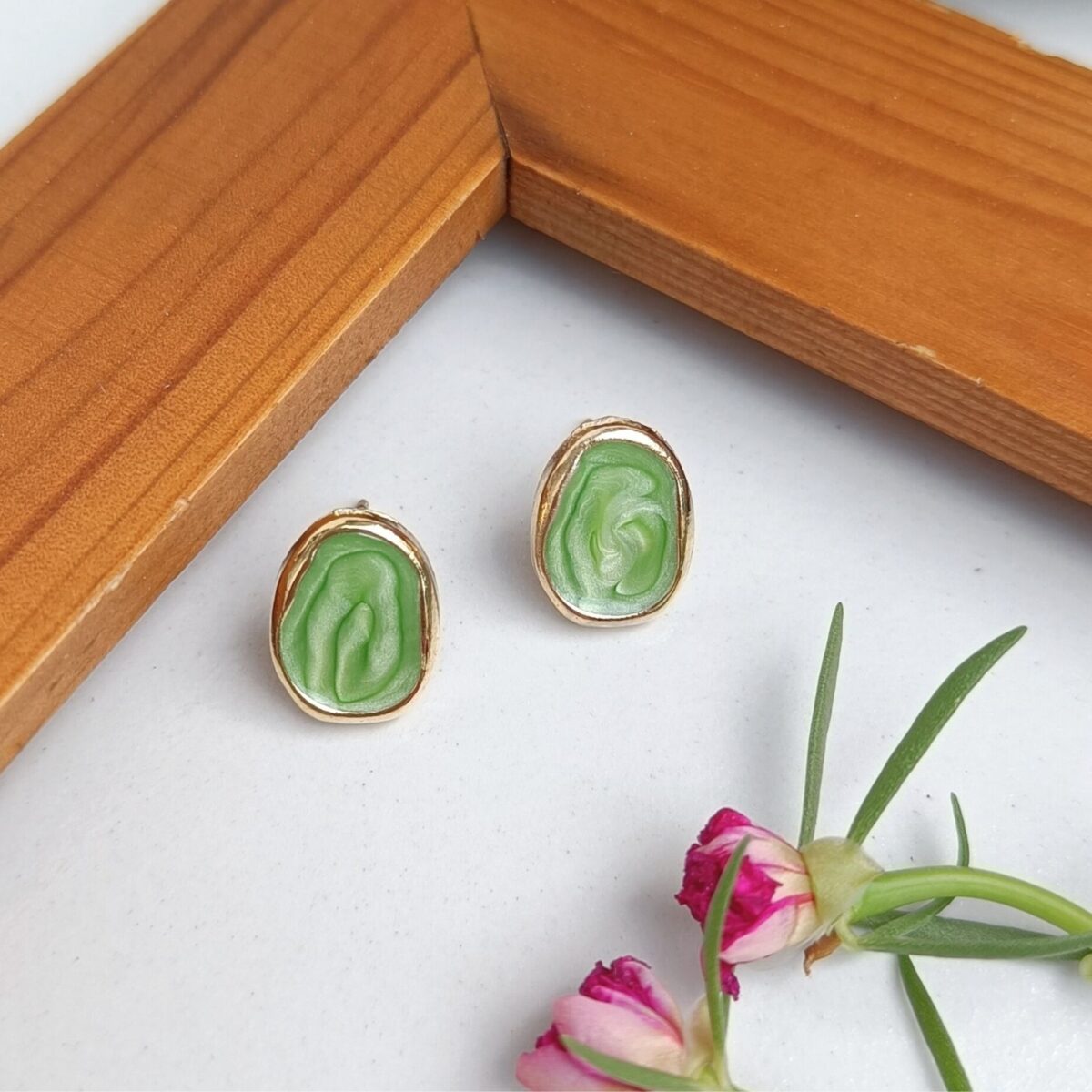 Earrings, Stud, Green