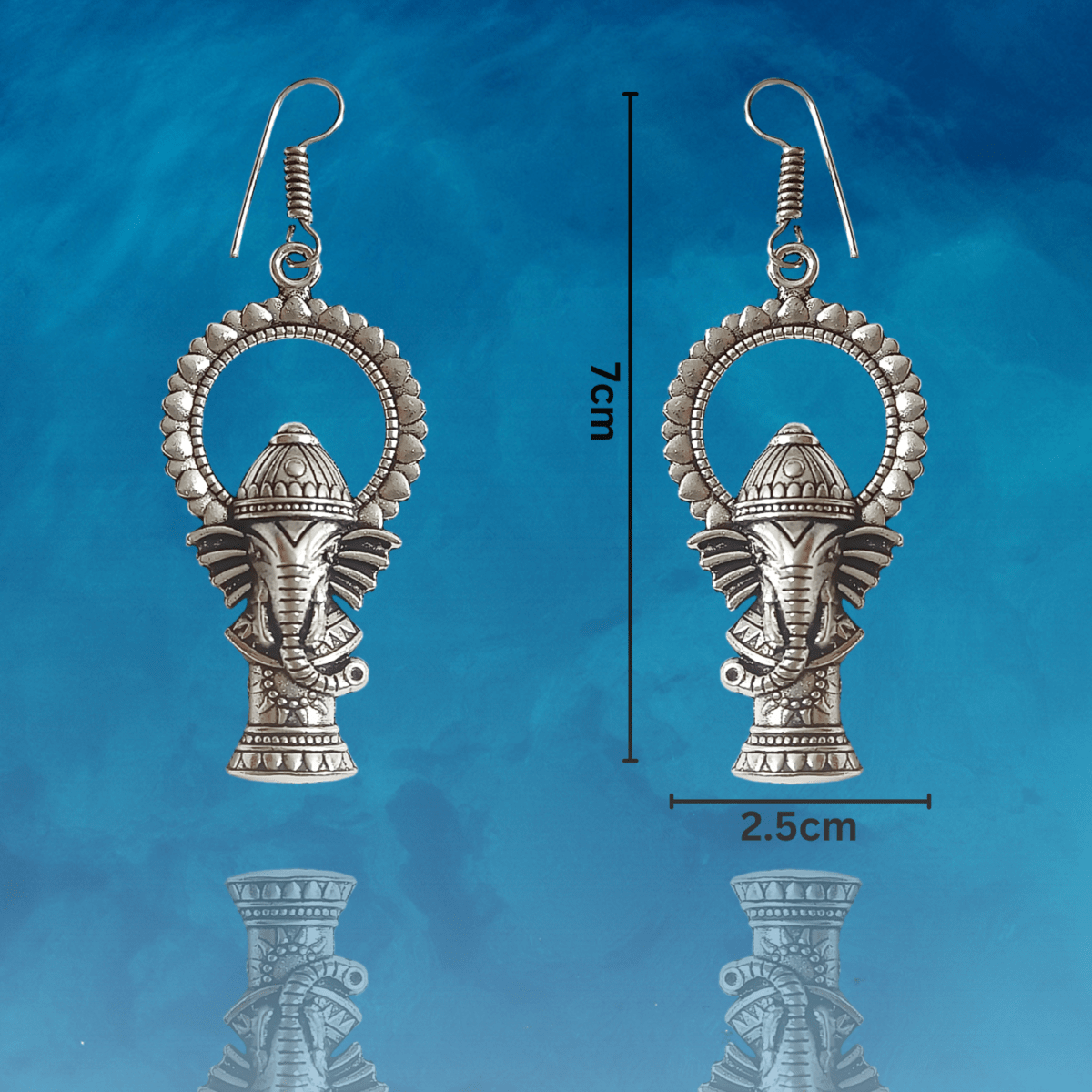 FHF Silver Plated Designer Ganesh ji Hook Earrings - Image 3