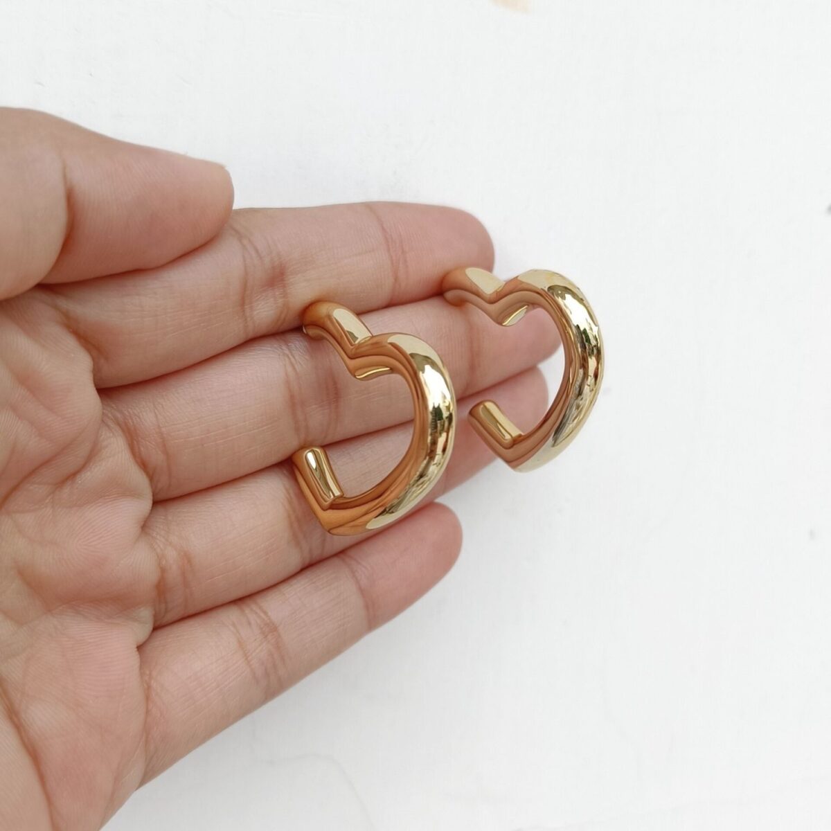 FHF Gold Plated Designer Heart Shape Hoop Earrings - Image 2