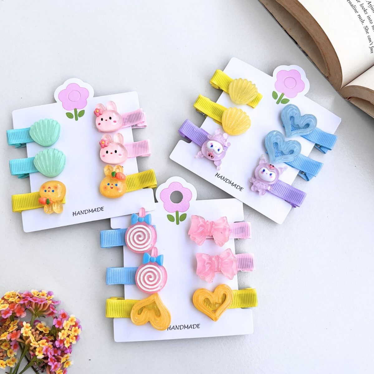 FHF 3 Pair Random Color & Design Cute Hair Pins-1