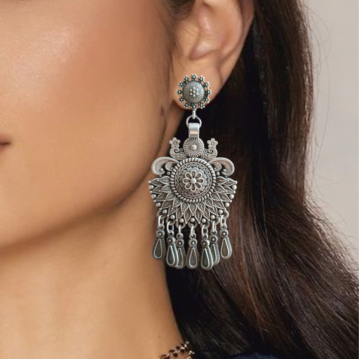 FHF Silver Plated Designer Traditional Earrings - Image 2