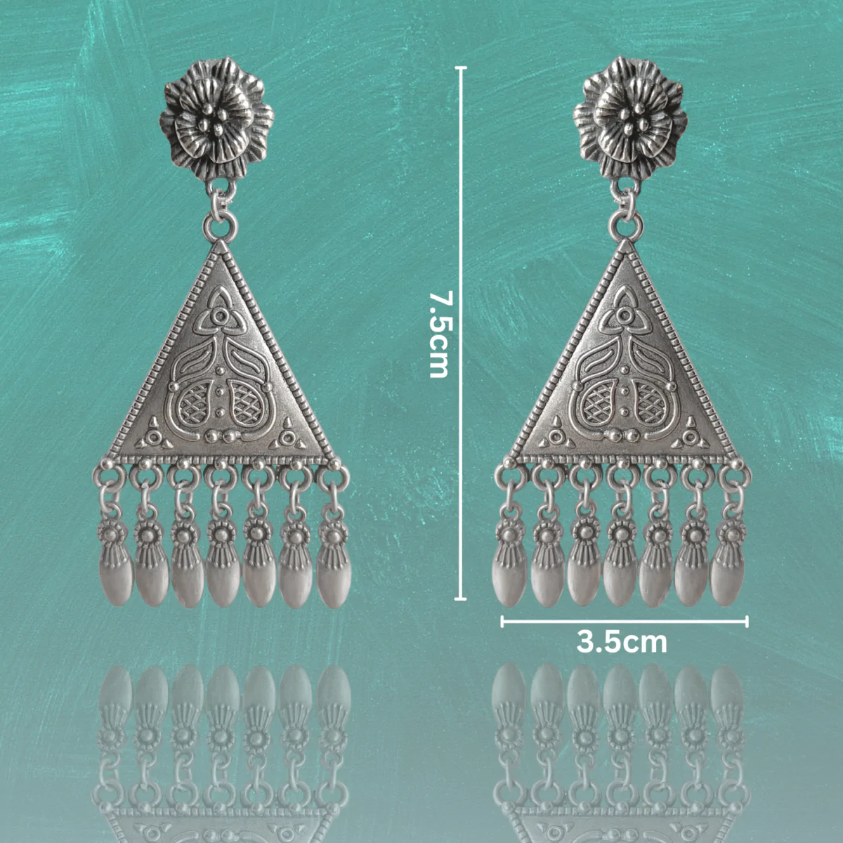 FHF Silver Plated Designer Triangle Traditional Earrings - Image 3