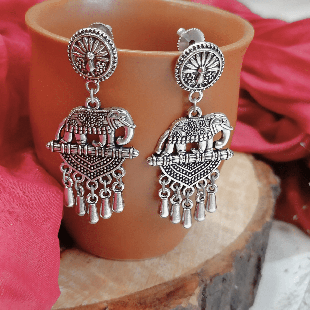 FHF Silver Plated Designer Traditional Earrings