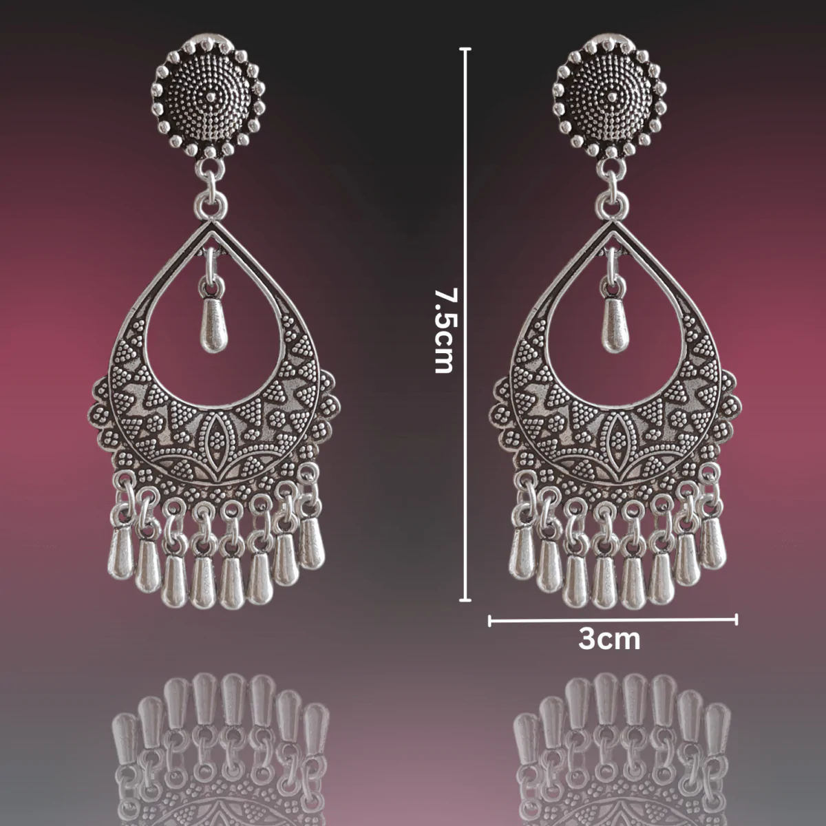 FHF Silver Plated Designer Chandbali Traditional Earrings - Image 3