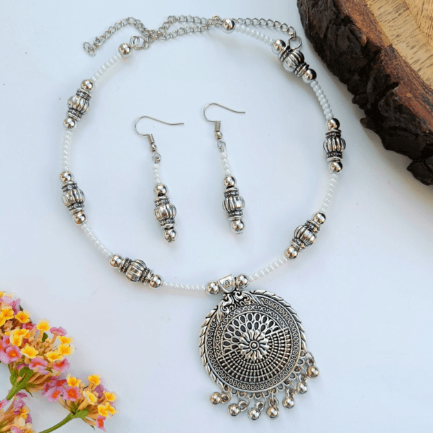 festival, dandiya, navratri, oxidised, necklace