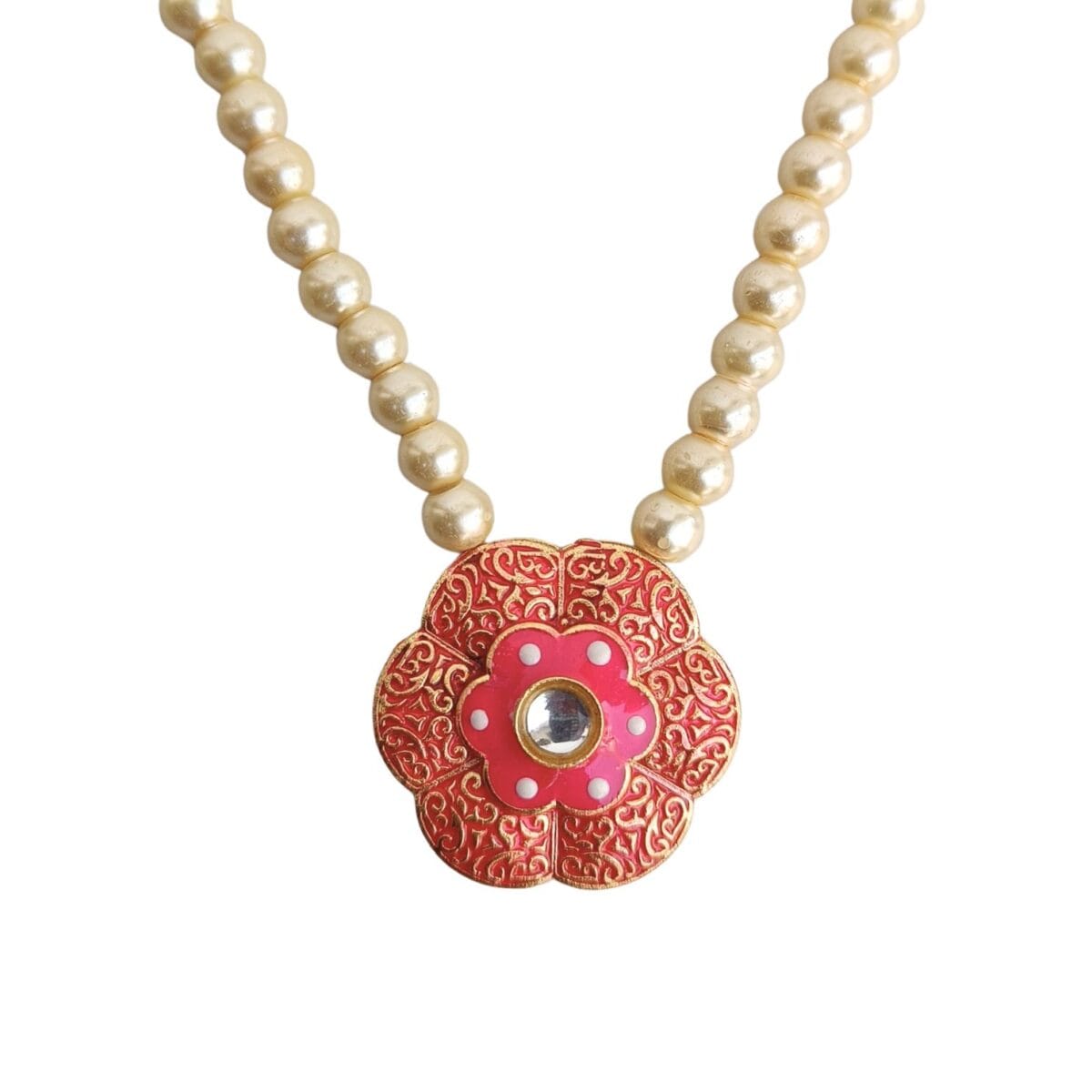 FHF Gold plated Pink Meenakari Pendant Necklace - Image 3