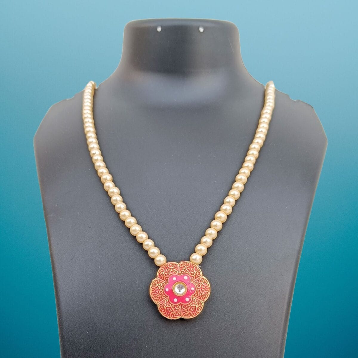 FHF Gold plated Pink Meenakari Pendant Necklace - Image 2