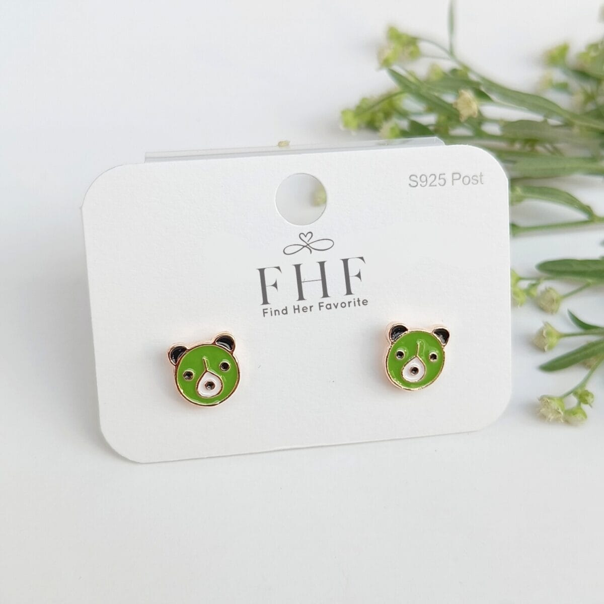 FHF, Earrings, Stud, Green